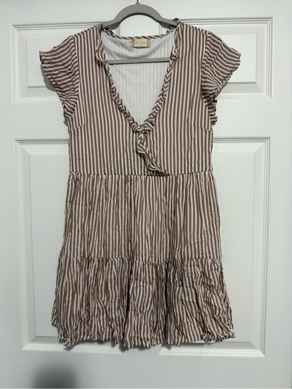 Altar'd State Brown & White Striped Ruffle Tiered Dress